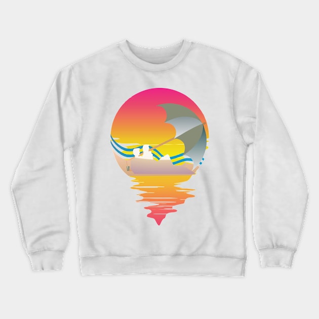 80s RETRO PICNIC ON TROPICAL BEACH ON A 80'S SUN BACKGROUND Crewneck Sweatshirt by iZiets